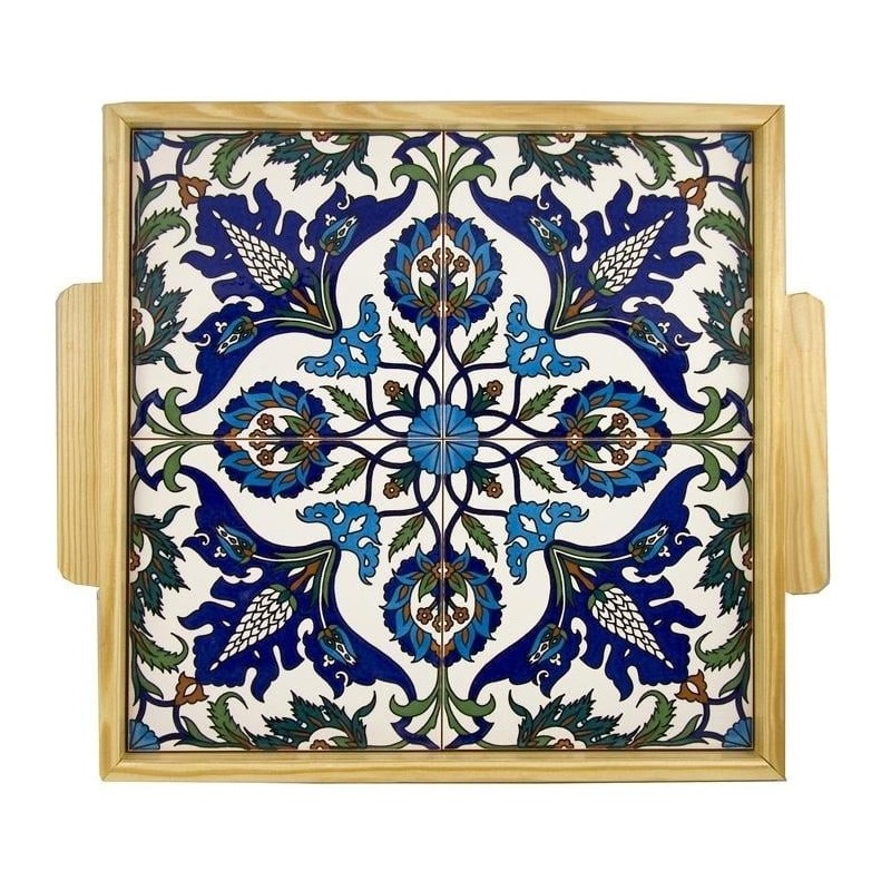 Square Wooden Tray. Armenian Ceramic