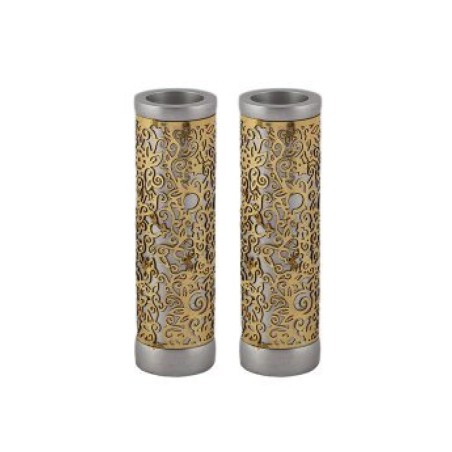Yair Emanuel Cylinder Candlesticks Floral Pomegranat... | Candlesticks