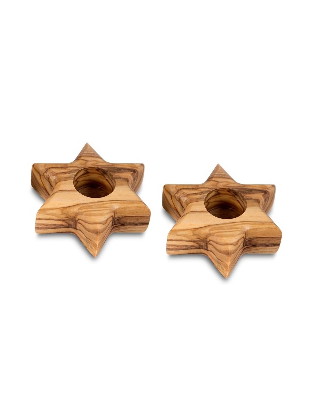 Pair of Olive Wood Candle Holders - Star of David