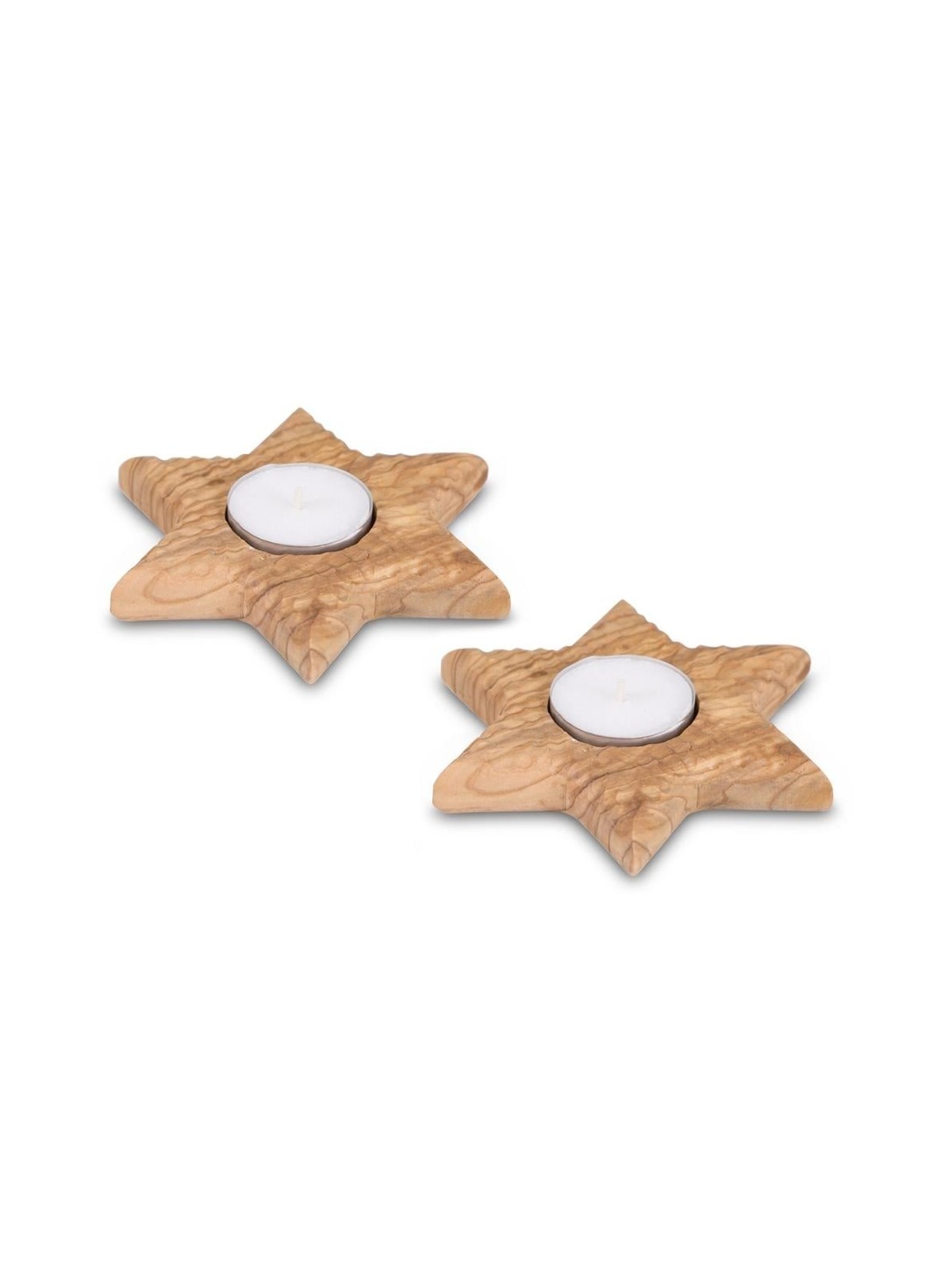 Star of David: Chiseled Olive Wood Tealight Candle Holders