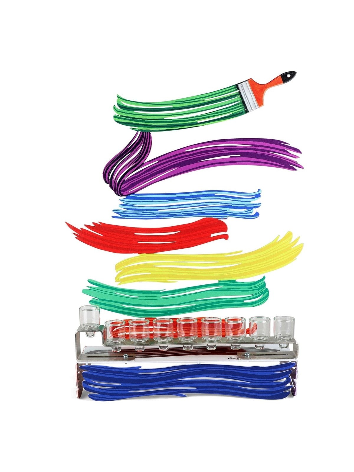 David Gerstein Signed Hanukkah Menorah Sculpture - Brush Strokes (Doub