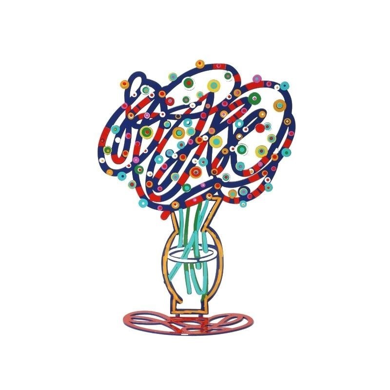 David Gerstein Signed Sculpture - Vase with Abstract Bouquet (Blue)