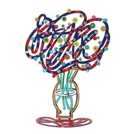 David Gerstein Signed Sculpture - Vase with Abstract Bouquet (Blue)