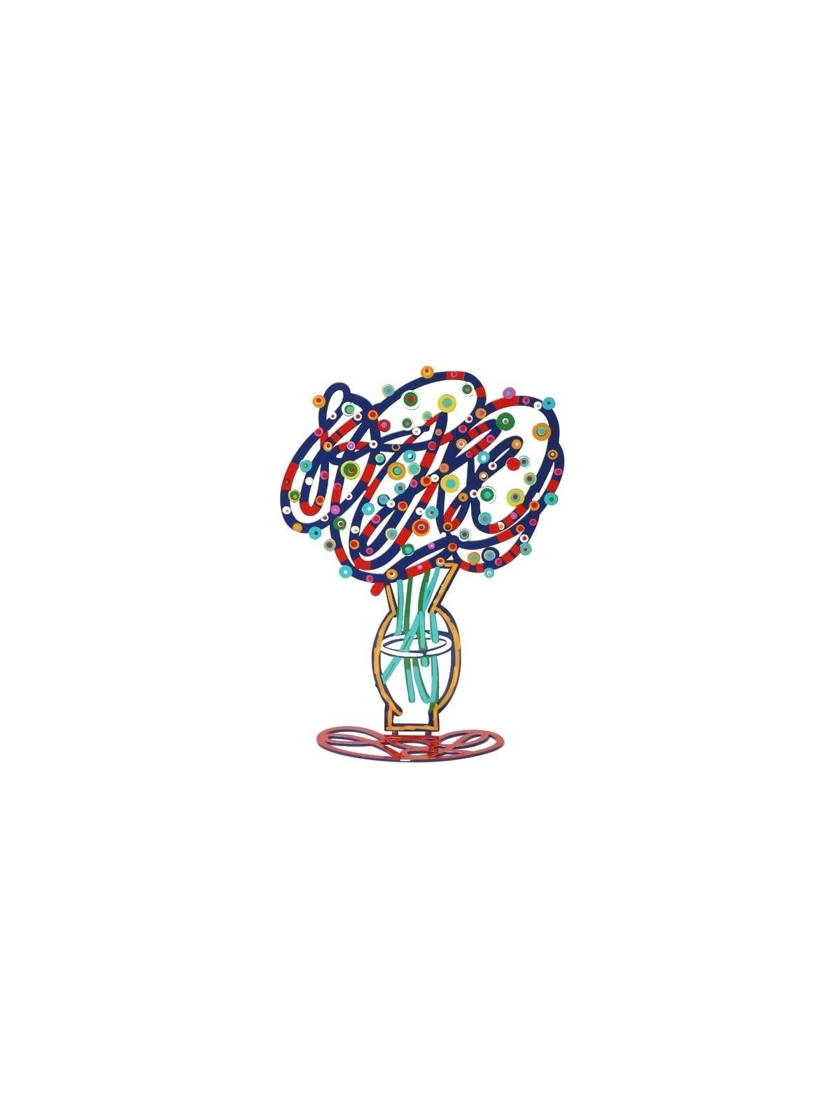 David Gerstein Signed Sculpture - Vase with Abstract Bouquet (Blue)