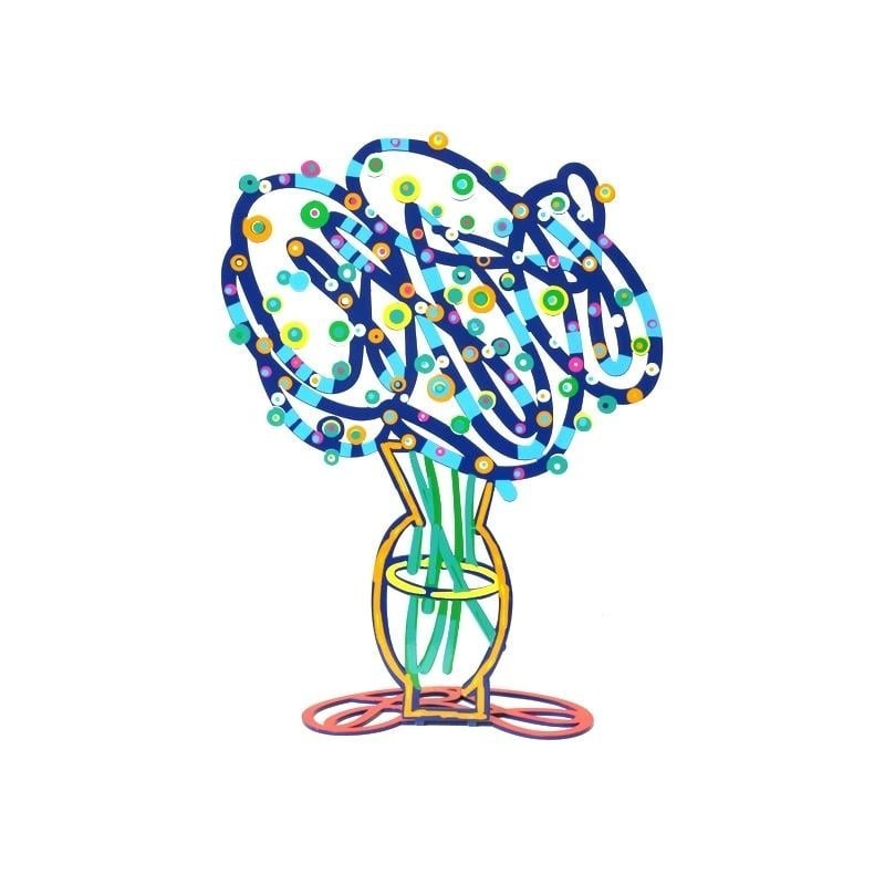 David Gerstein Signed Sculpture - Vase with Abstract Bouquet (Blue)