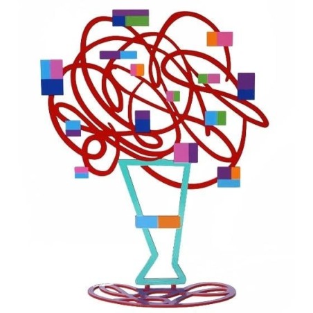 David Gerstein Signed Sculpture - Vase with Abstract Bouquet (Red)