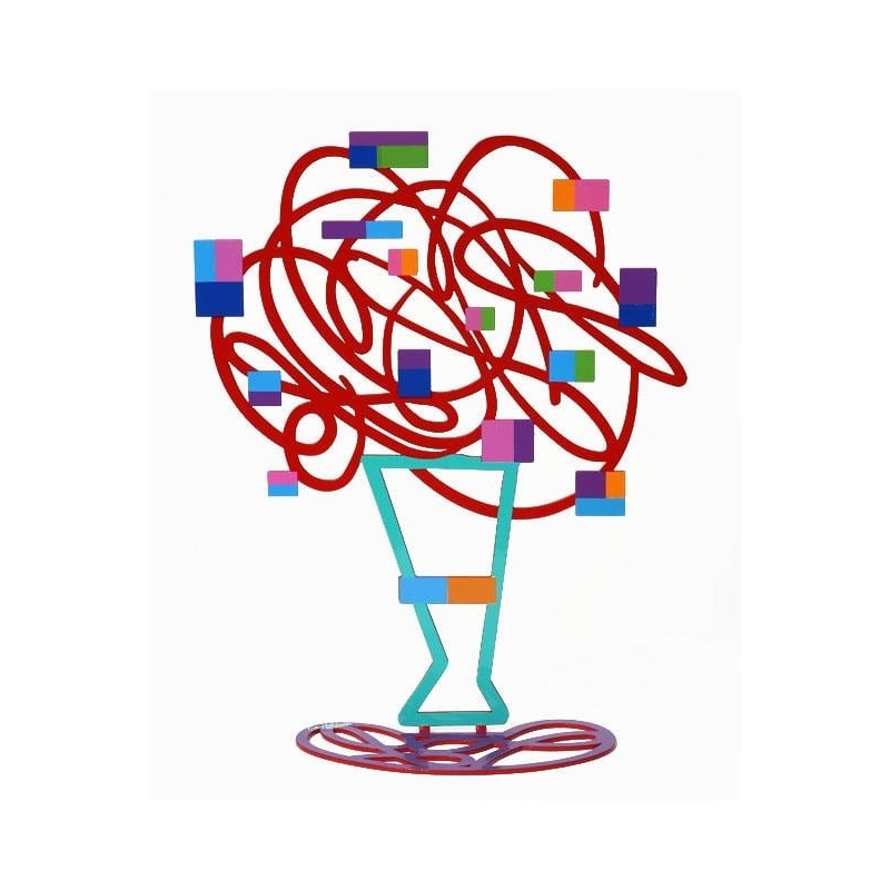 David Gerstein Signed Sculpture - Vase with Abstract Bouquet (Red)