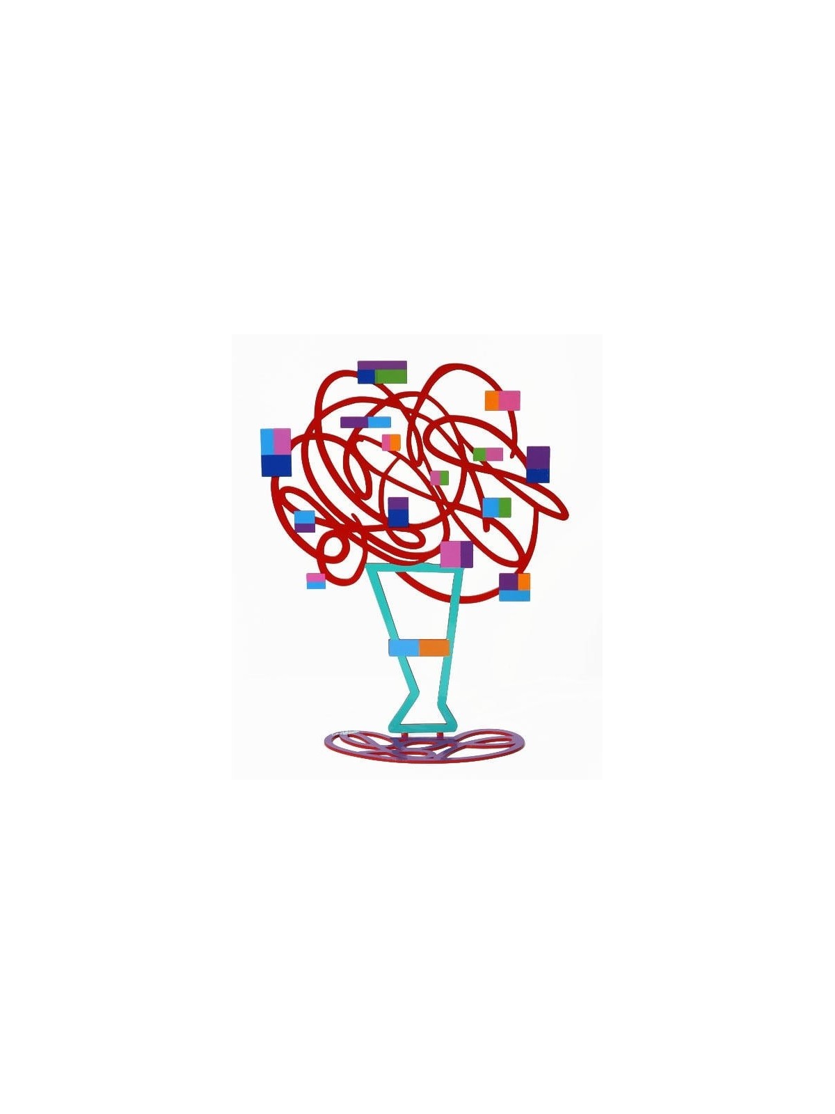 David Gerstein Signed Sculpture - Vase with Abstract Bouquet (Red)