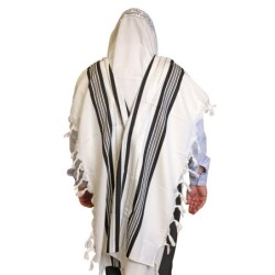 Talitnia Traditional Pure Wool Tallit Black with Silver Stripes