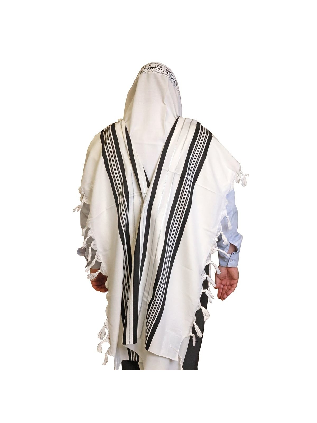 Talitnia Traditional Pure Wool Tallit Black with Silver Stripes