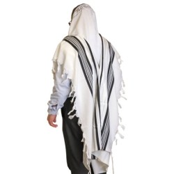 Talitnia Traditional Pure Wool Tallit Black with Silver Stripes