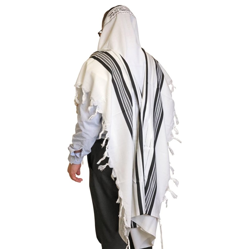 Talitnia Traditional Pure Wool Tallit Black with Silver Stripes