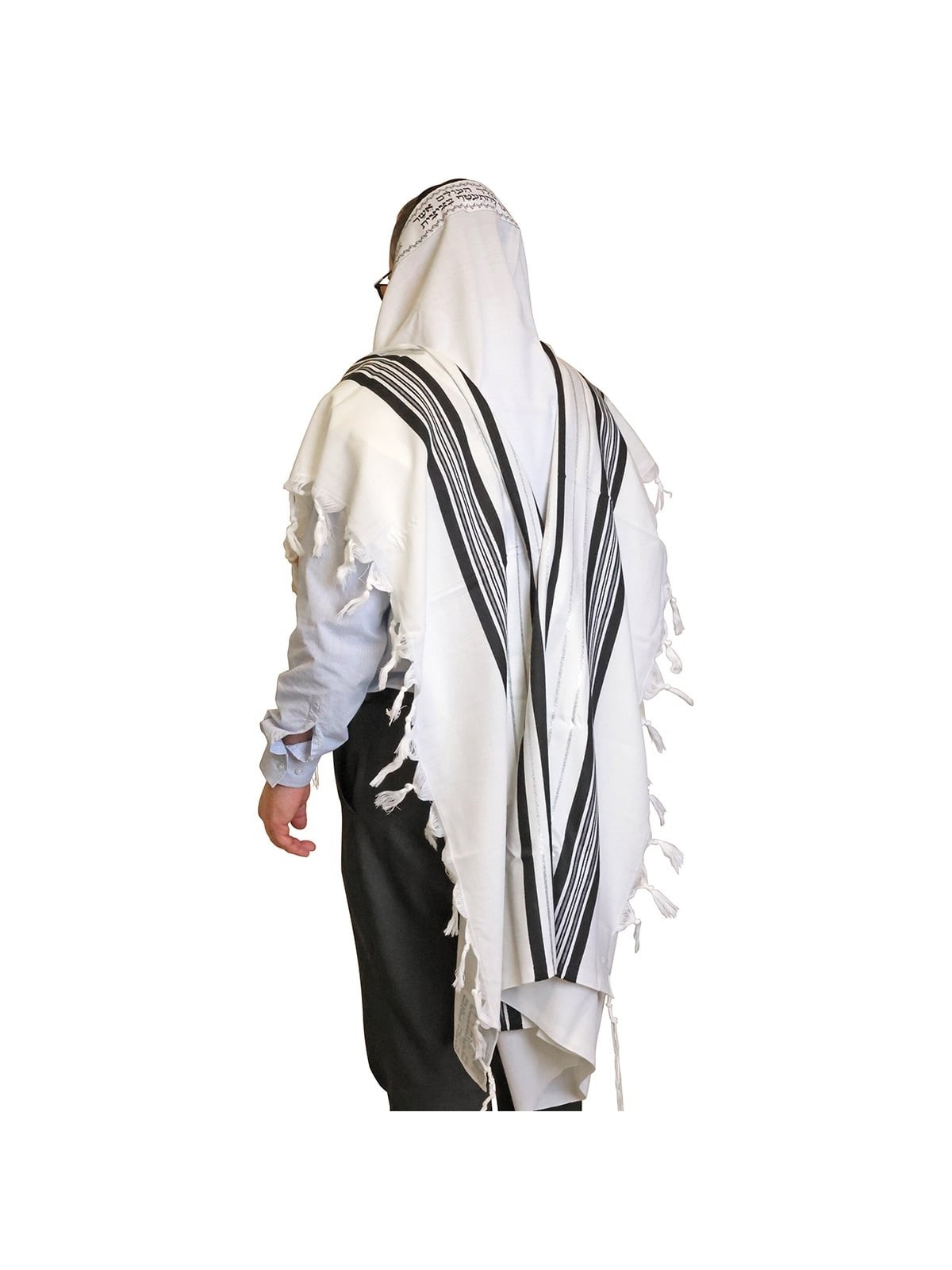 Talitnia Traditional Pure Wool Tallit Black with Silver Stripes