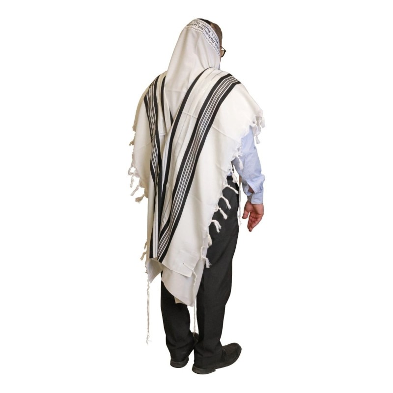 Talitnia Traditional Pure Wool Tallit Black with Silver Stripes