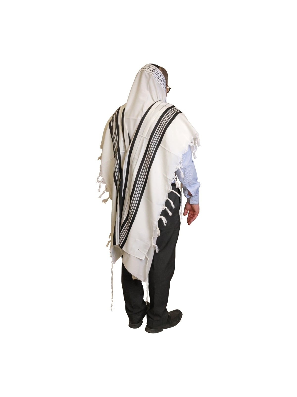 Talitnia Traditional Pure Wool Tallit Black with Silver Stripes