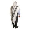 Talitnia Traditional Pure Wool Tallit Black with Silver Stripes