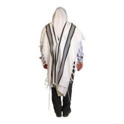 Talitnia Traditional Pure Wool Tallit Black with Silver Stripes