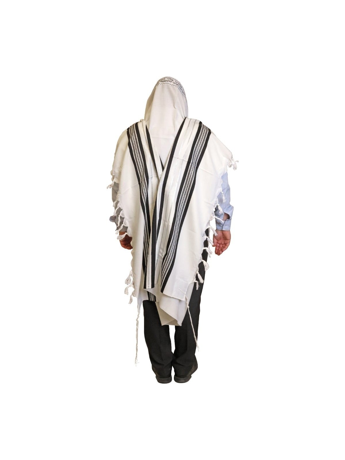 Talitnia Traditional Pure Wool Tallit Black with Silver Stripes