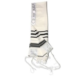 Talitnia Traditional Pure Wool Tallit Black with Silver Stripes