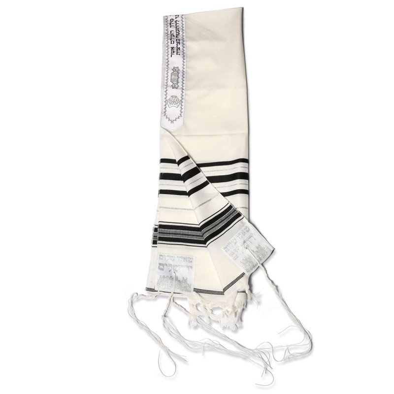 Talitnia Traditional Pure Wool Tallit Black with Silver Stripes