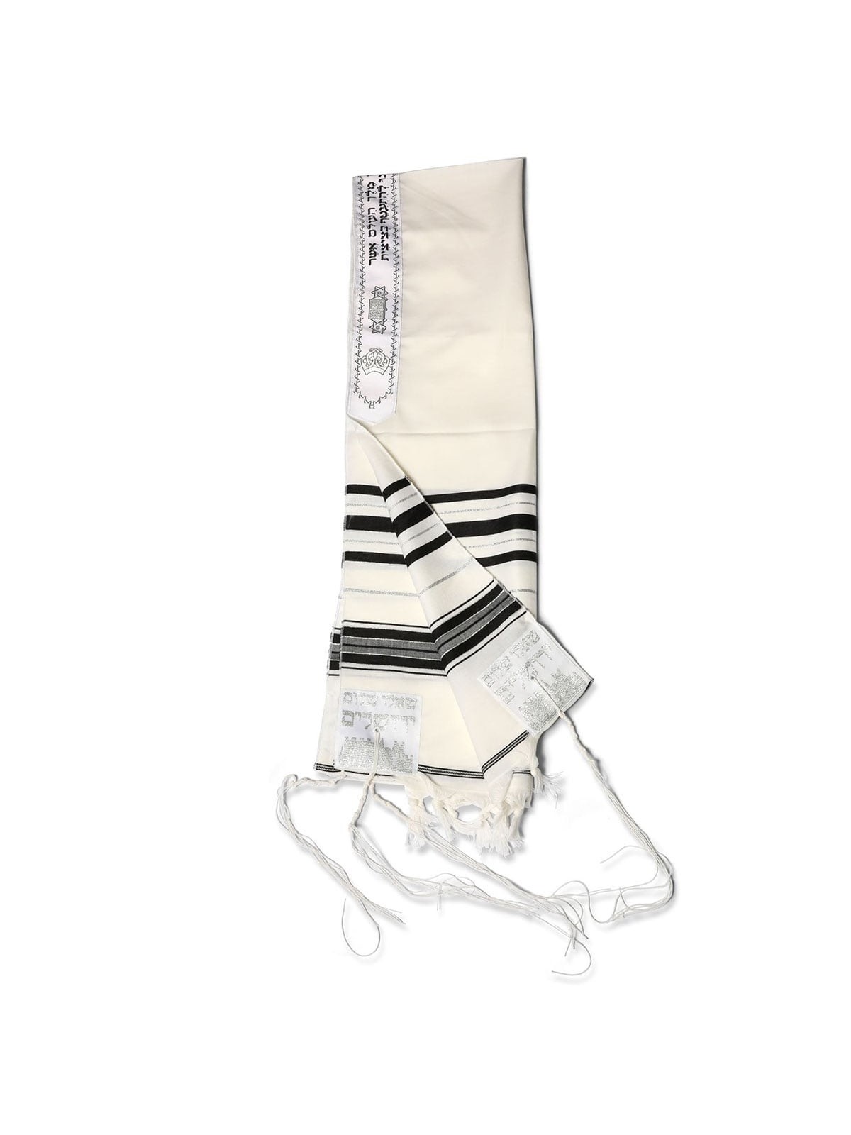 Talitnia Traditional Pure Wool Tallit Black with Silver Stripes