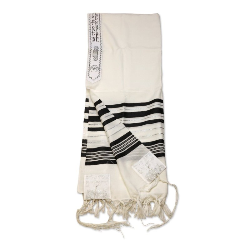 Talitnia Traditional Pure Wool Tallit Black with Silver Stripes