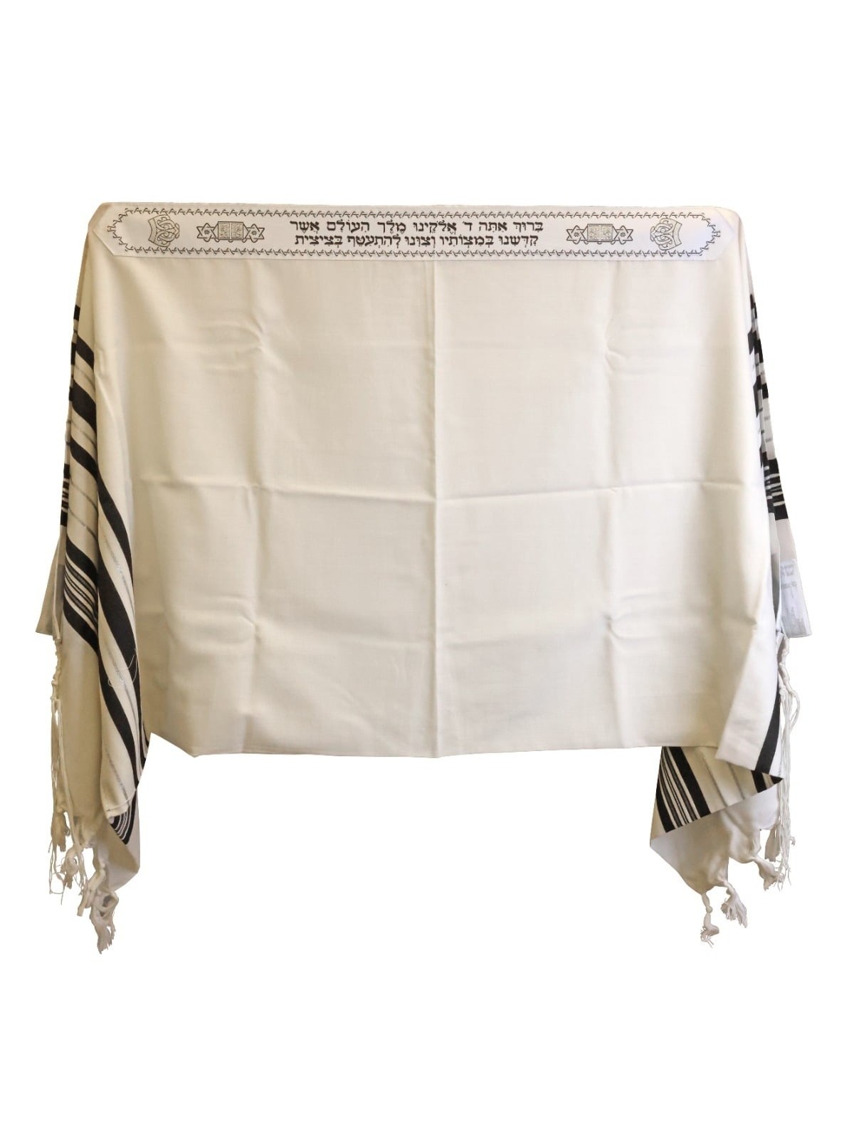 Talitnia Traditional Pure Wool Tallit Black with Silver Stripes