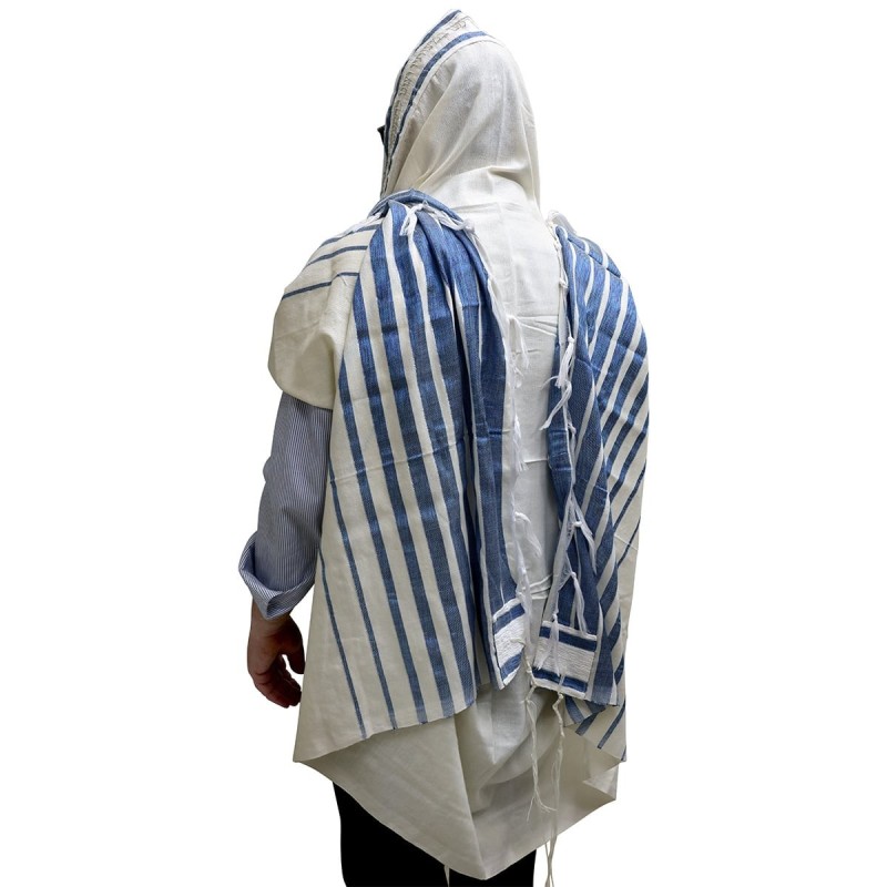 Handwoven Blue Pattern Non-Slip Tallit (Prayer Shawl) Set from Rikmat