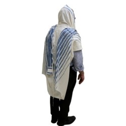 Handwoven Blue Pattern Non-Slip Tallit (Prayer Shawl) Set from Rikmat