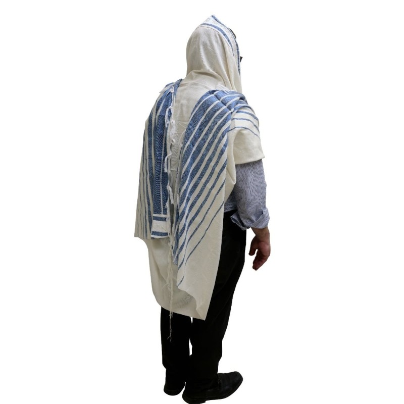 Handwoven Blue Pattern Non-Slip Tallit (Prayer Shawl) Set from Rikmat