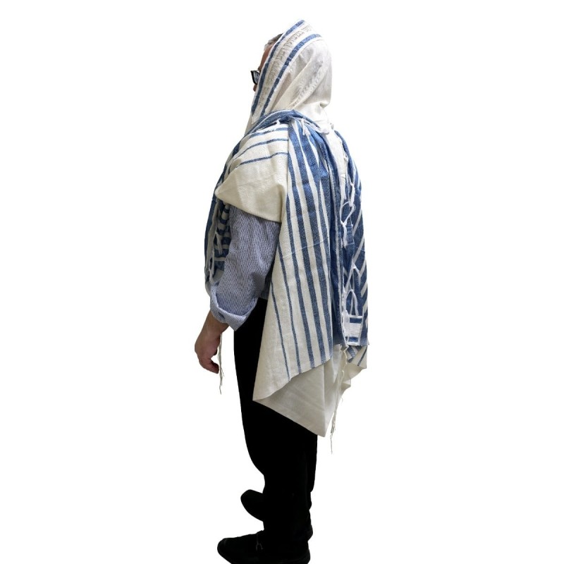 Handwoven Blue Pattern Non-Slip Tallit (Prayer Shawl) Set from Rikmat