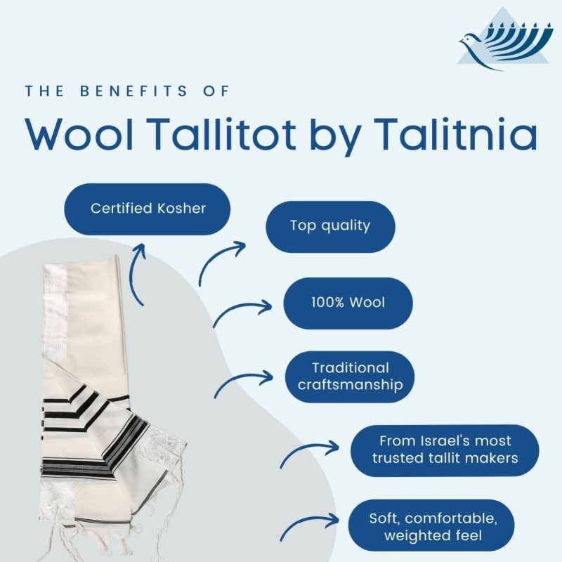 Talitnia Traditional Pure Wool Tallit - Black