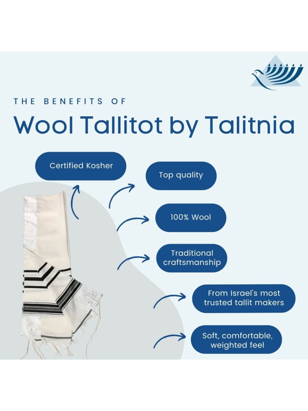 Talitnia Traditional Pure Wool Tallit - Black