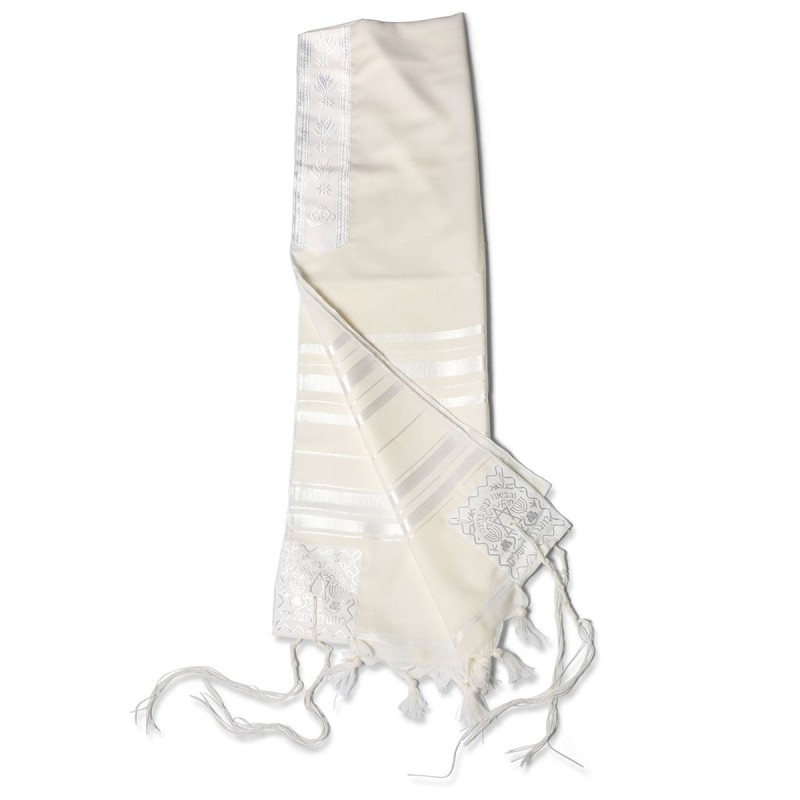 Talitnia Traditional White Pure Wool Tallit (Prayer Shawl)