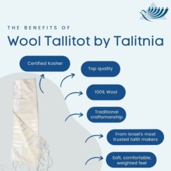 Talitnia Traditional White Pure Wool Tallit (Prayer Shawl)