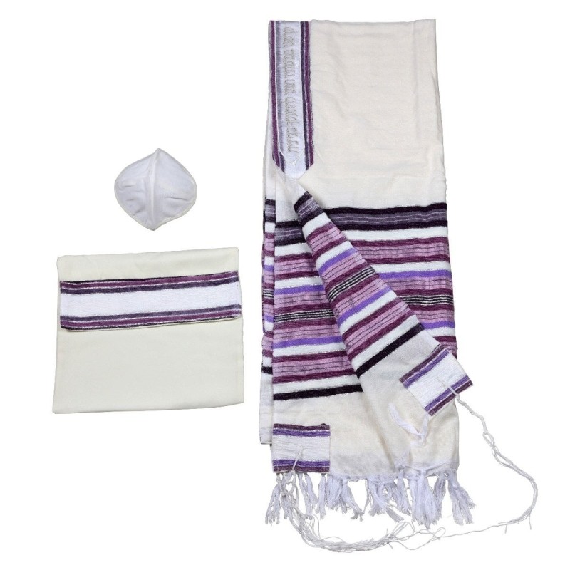 Handwoven Purple Pattern Tallit (Prayer Shawl) Set from Rikmat Elimele