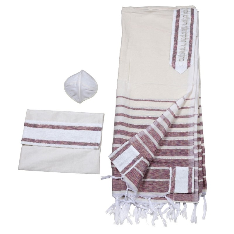 Handwoven Burgundy Pattern Tallit (Prayer Shawl) Set from Rikmat Elime