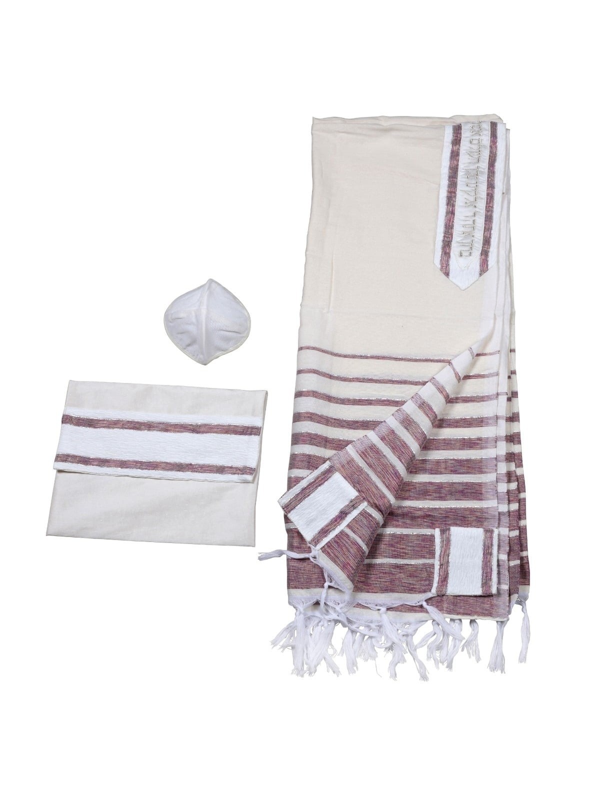 Handwoven Burgundy Pattern Tallit (Prayer Shawl) Set from Rikmat Elime