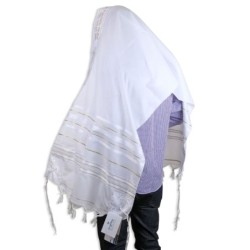 Talitnia Acrylic Tallit (Prayer Shawl) - White and Gold Stripes