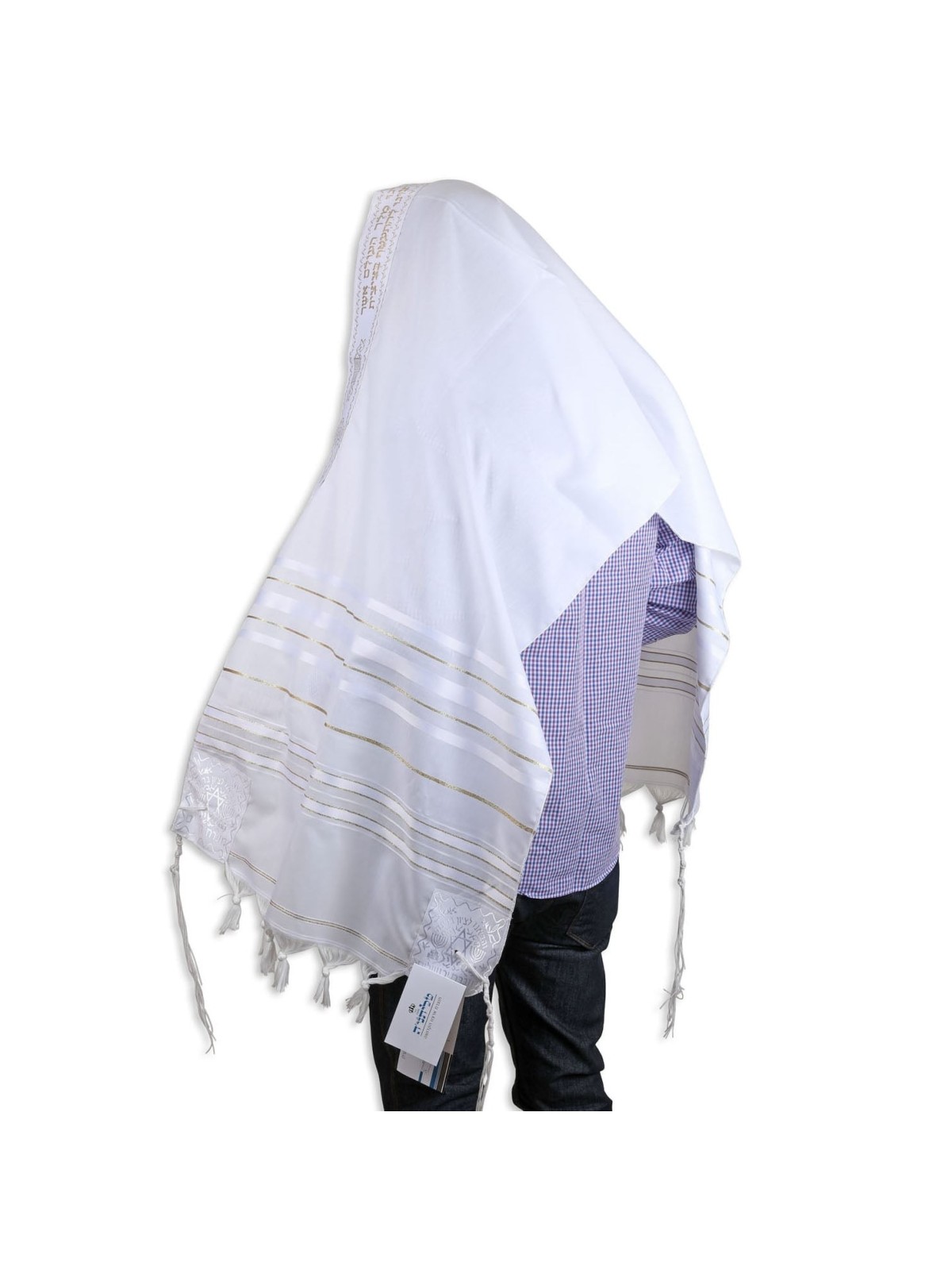 Talitnia Acrylic Tallit (Prayer Shawl) - White and Gold Stripes