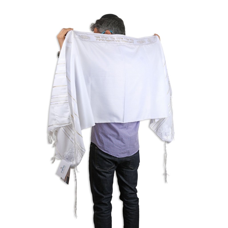 Talitnia Acrylic Tallit (Prayer Shawl) - White and Gold Stripes