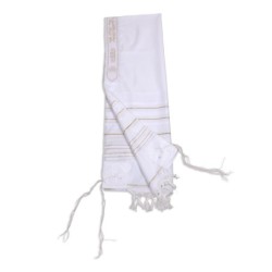 Talitnia Acrylic Tallit (Prayer Shawl) - White and Gold Stripes