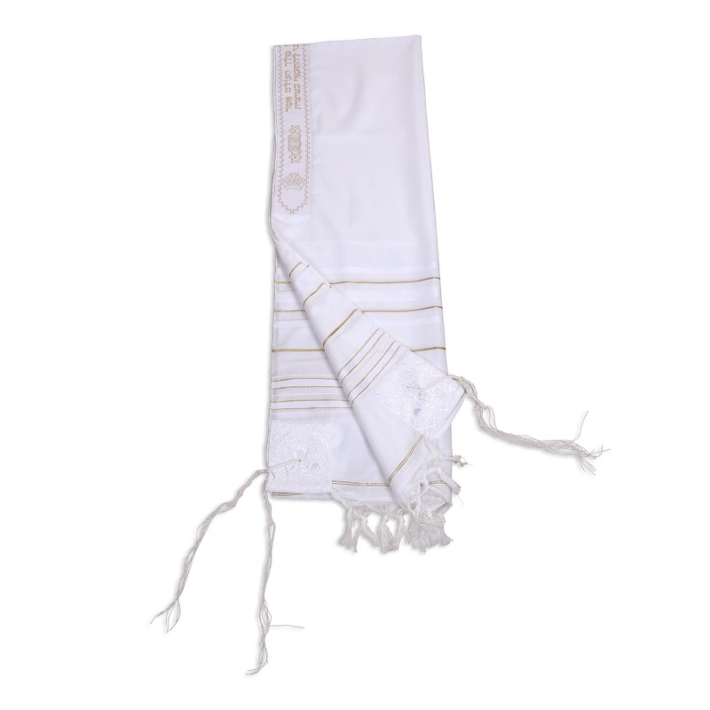 Talitnia Acrylic Tallit (Prayer Shawl) - White and Gold Stripes