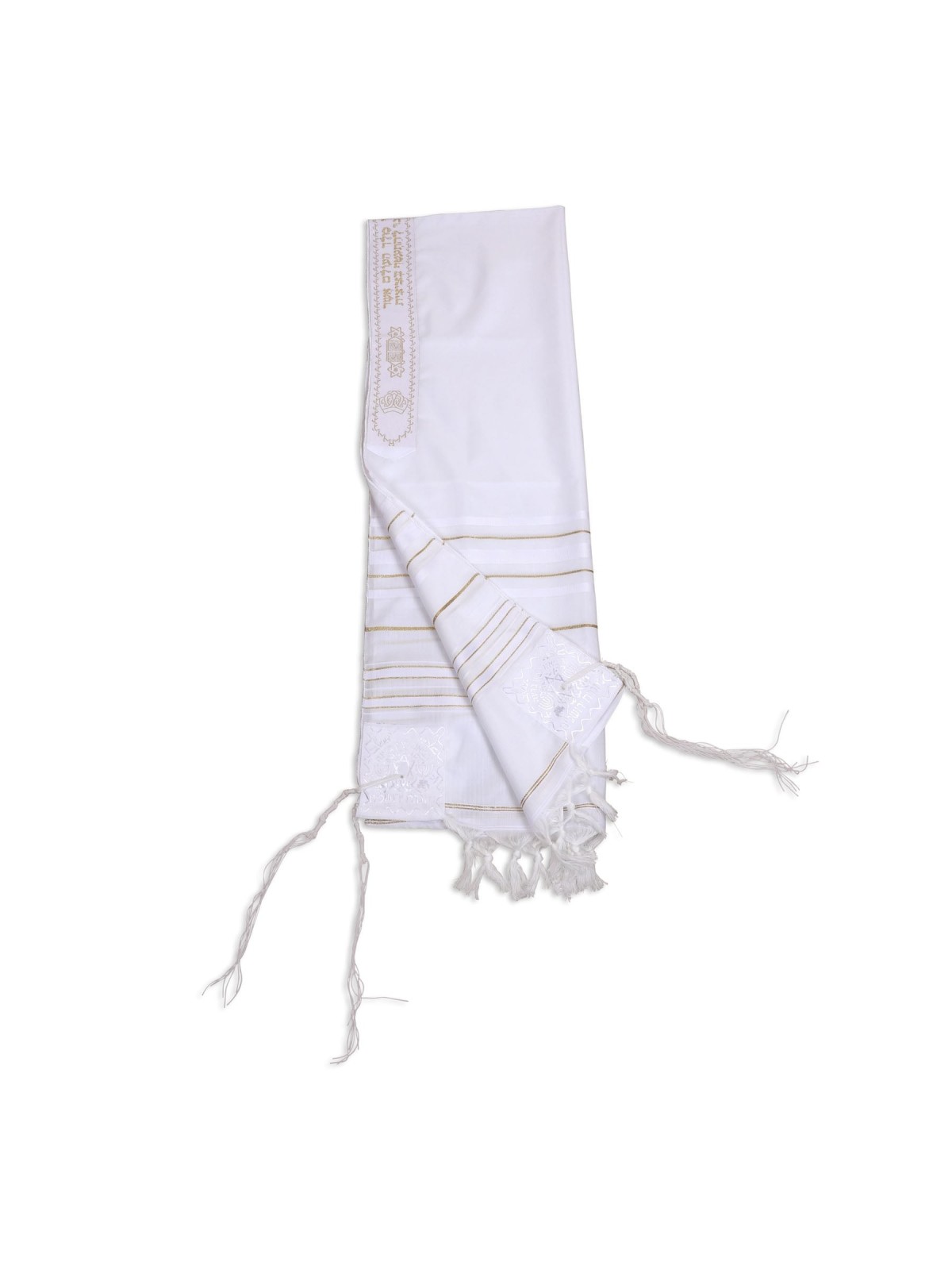 Talitnia Acrylic Tallit (Prayer Shawl) - White and Gold Stripes