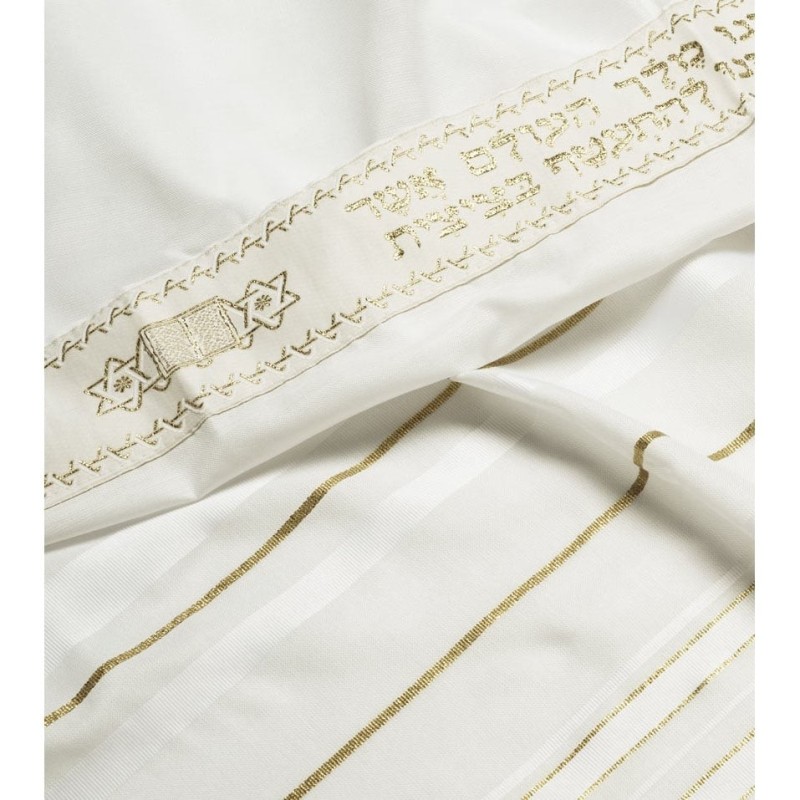 Talitnia Acrylic Tallit (Prayer Shawl) - White and Gold Stripes