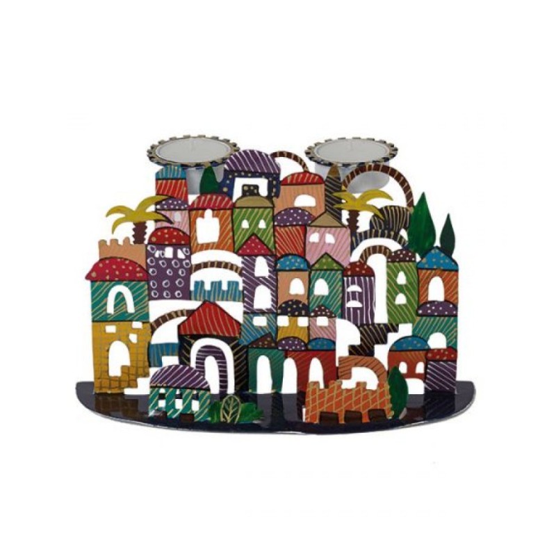 Yair Emanuel Hand Painted Metal Shabbat C... | Candlesticks by Emanuel