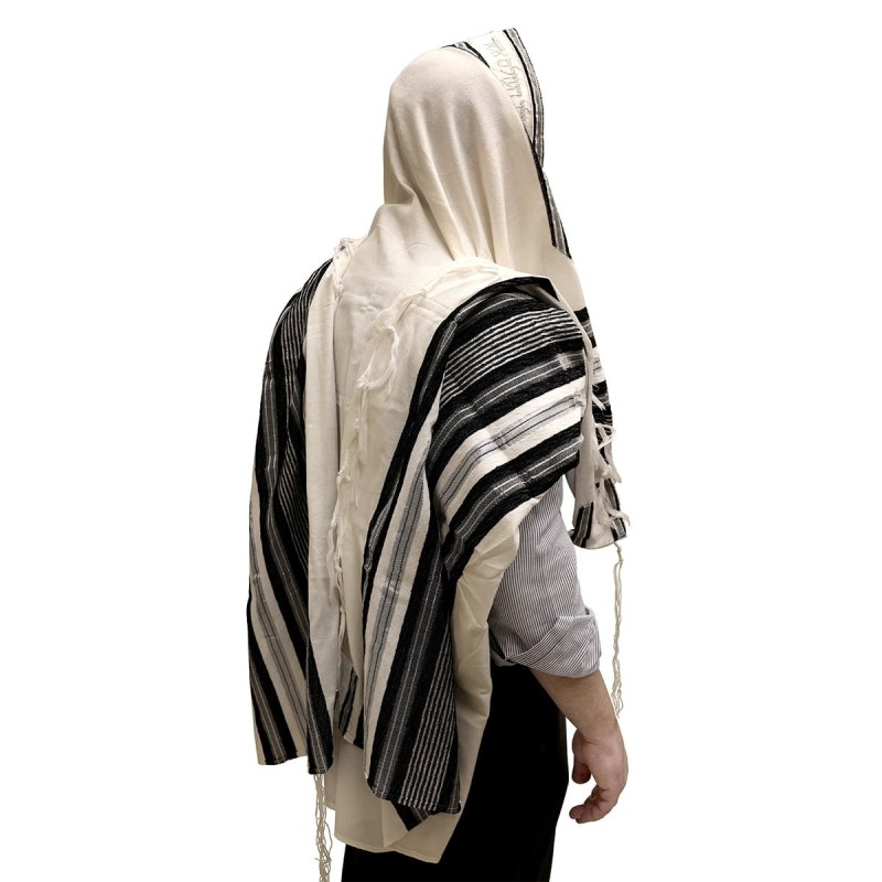 Handwoven Black & Silver Pattern Non-Slip Tallit (Prayer Shawl) Set fr