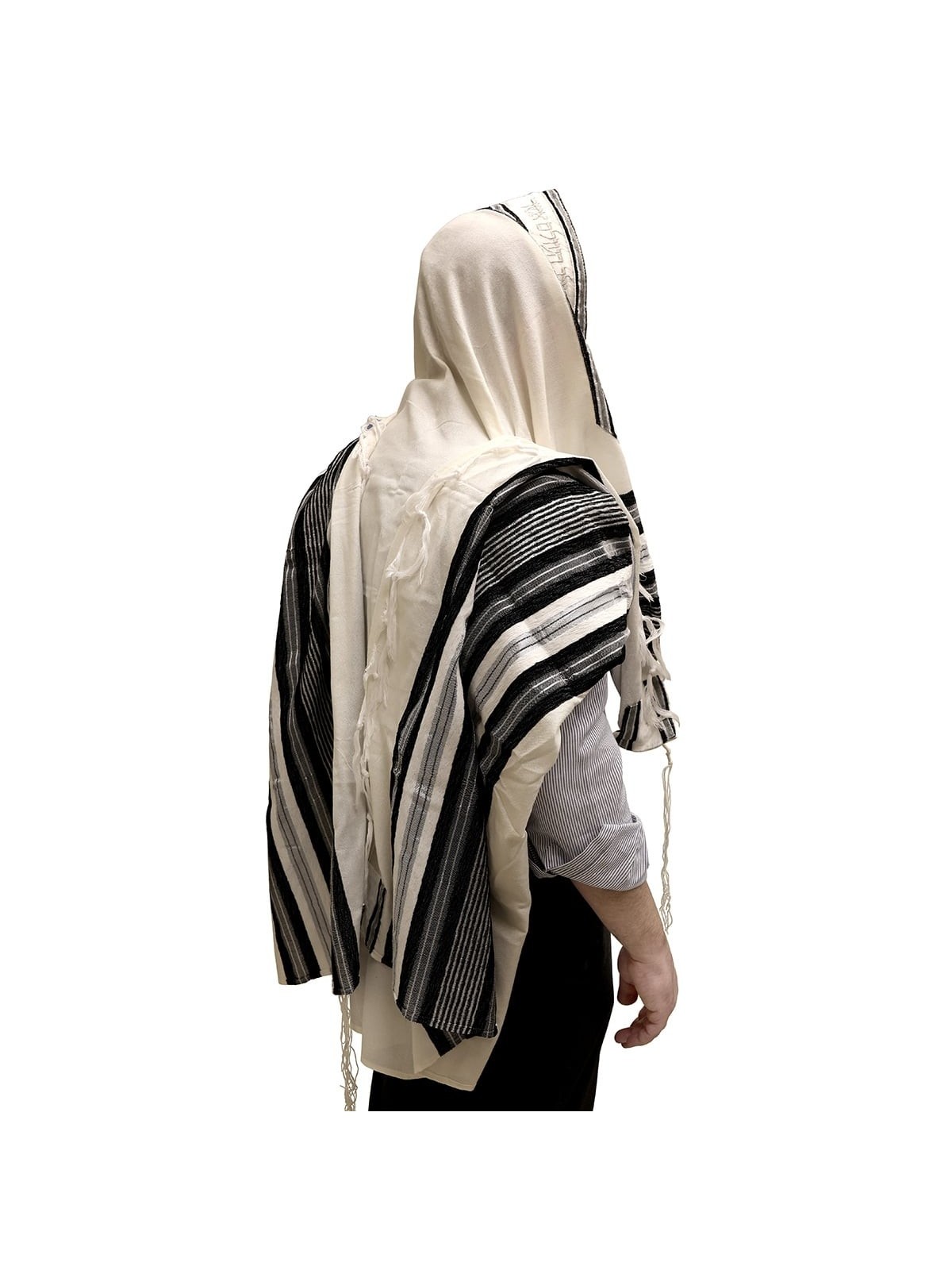 Handwoven Black & Silver Pattern Non-Slip Tallit (Prayer Shawl) Set fr