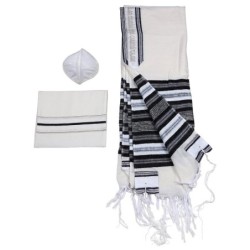 Handwoven Black & Silver Pattern Non-Slip Tallit (Prayer Shawl) Set fr