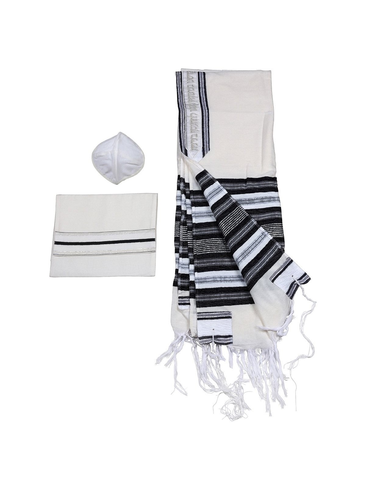 Handwoven Black & Silver Pattern Non-Slip Tallit (Prayer Shawl) Set fr
